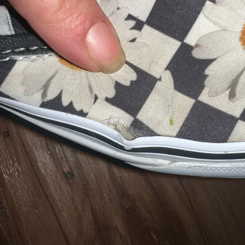 Black White Checkered Vans with Daisy Print Size 7